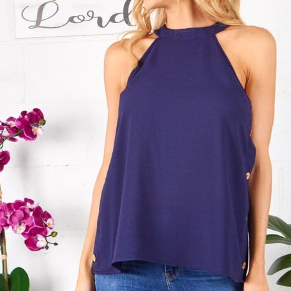 Halter Top With Side Buttons